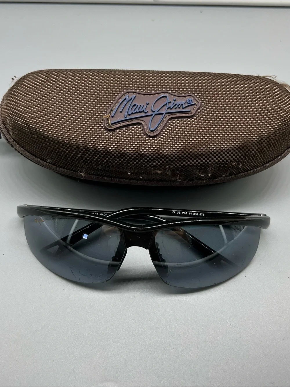 Maui Jim Black Frame Grey Lens Shield Sunglasses with Brown Case